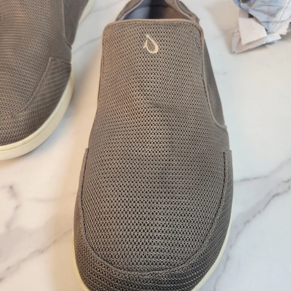 OluKai Nohea Mesh Mens Slip On Loafers Mustang Grey Brown 10188-13AP Size 14
